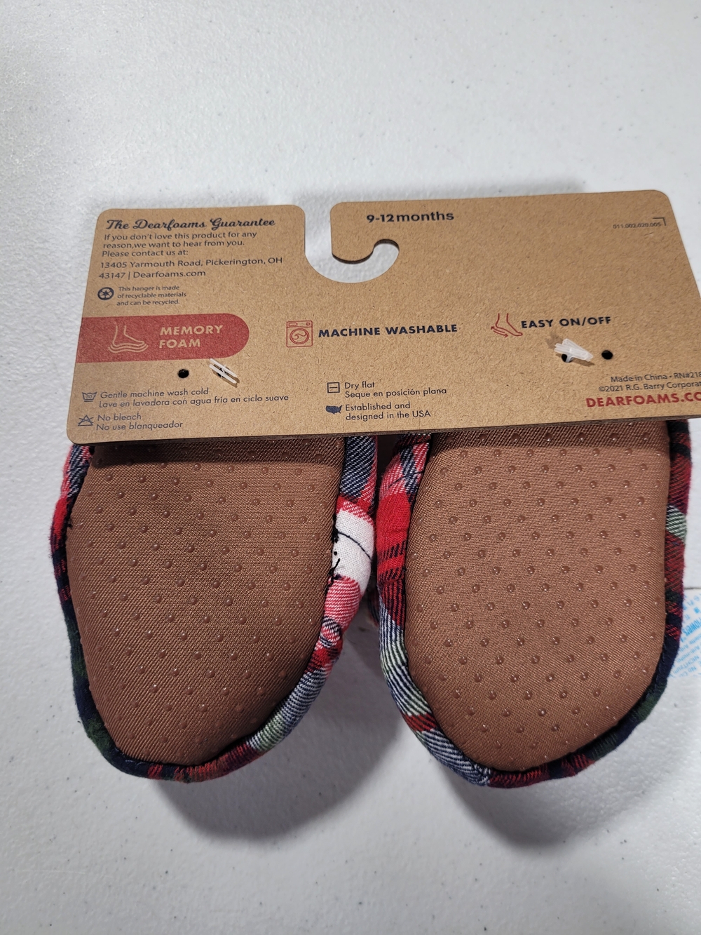 Dearfoams Baby Plaid Memory Foam Crib Shoes - Red/Navy - Picture 2 of 5